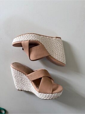 Tan Wedge Sandals with Braided Platform